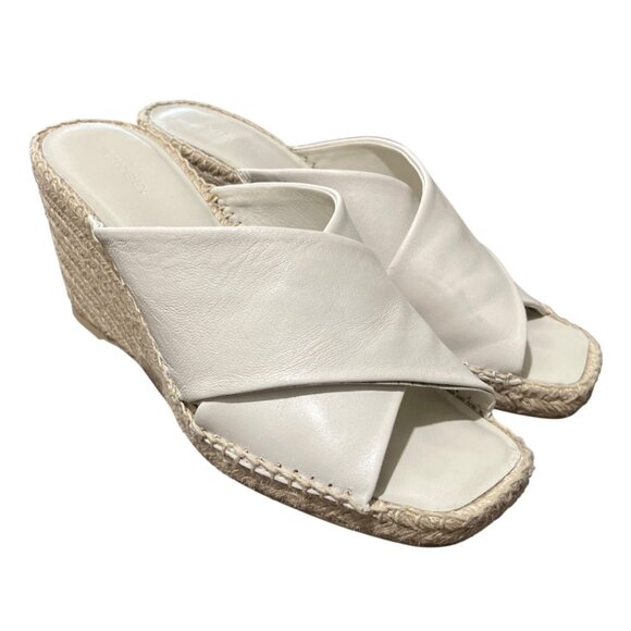 Vince Gaelan Sandals Square Toe White Crossover Espadrille Wedge Womens Size 9 - Picture 2 of 10